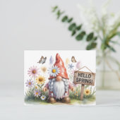 Hallo Lente Tuinkabouter: Schattige Kabouter met V Briefkaart (Staand voorkant)