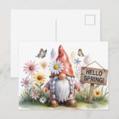 Hallo Lente Tuinkabouter: Schattige Kabouter met V Briefkaart (Voorkant / Achterkant)