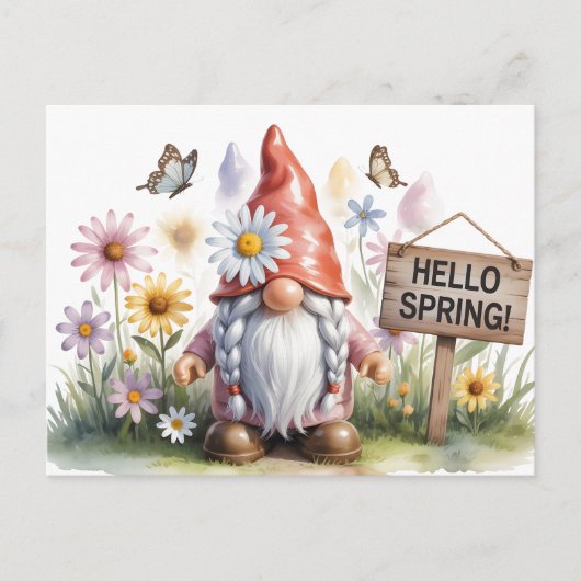Hallo Lente Tuinkabouter: Schattige Kabouter met V Briefkaart (Voorkant)
