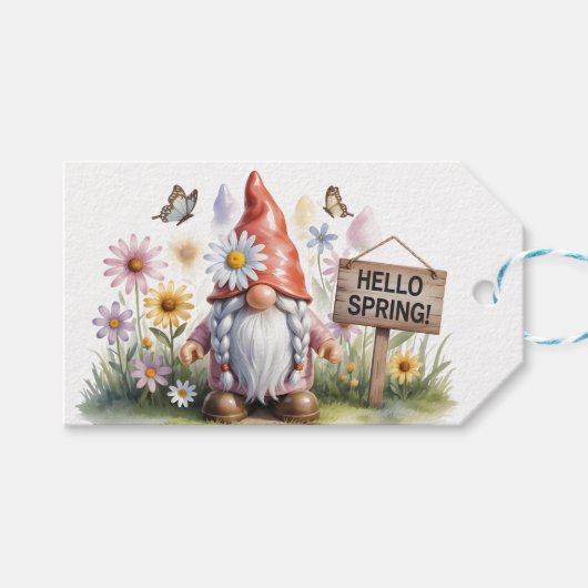 Hallo Lente Tuinkabouter: Schattige Kabouter met V Cadeaulabel (Voorkant (Horizontaal))