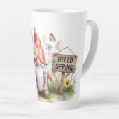 Hallo Lente Tuinkabouter: Schattige Kabouter met V Latte Mok (Rechterhoek)