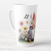 Hallo Lente Tuinkabouter: Schattige Kabouter met V Latte Mok (Linkerhoek)