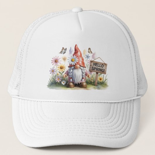 Hallo Lente Tuinkabouter: Schattige Kabouter met V Trucker Pet (Voorkant)