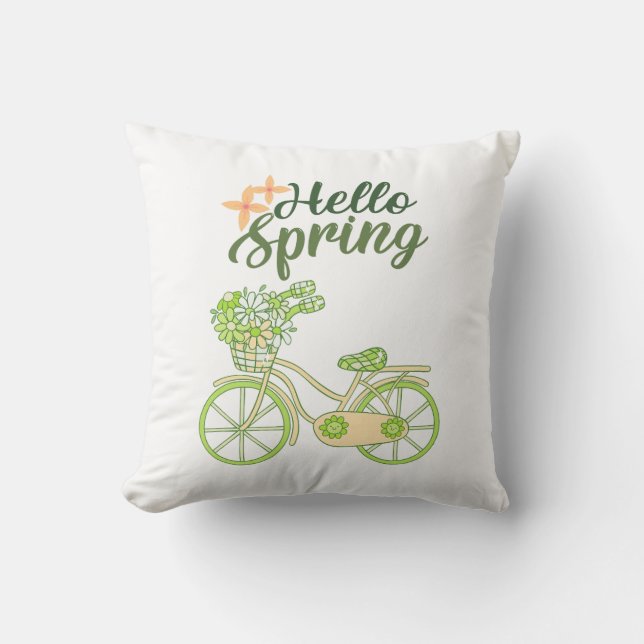 Hallo Lente Vintage Fiets Illustratie  Kussen (Voorkant)