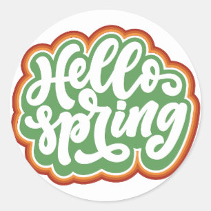 hallo lente, vintage kleurrijke typografie lente ronde sticker