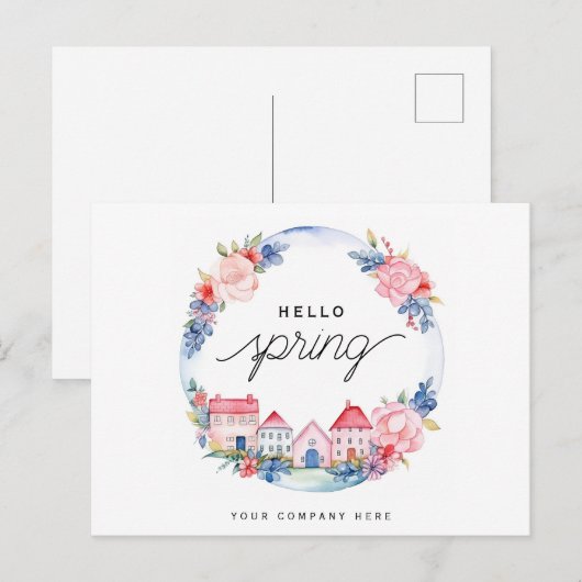 Hallo Lente Waterverf Bloemenkrans Huis Realty Briefkaart (Voorkant / Achterkant)