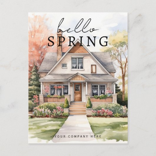 Hallo Lente Waterverf Huis Portret Realty Briefkaart (Voorkant)