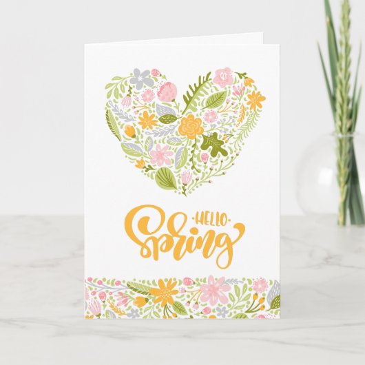 Hallo Lente Wenskaart met Bloemhart Kaart (Voorkant)
