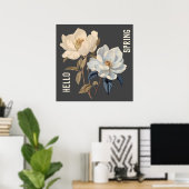 HALLO LENTE WITTE ELEGANTE BLOEMEN POSTER (Thuiskantoor)