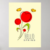 hallo Lentekst met Cute Red Heart Flowers Poster (Voorkant)