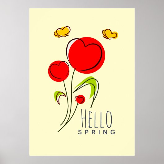 hallo Lentekst met Cute Red Heart Flowers Poster (Voorkant)