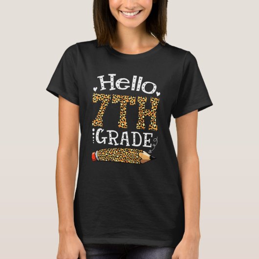 Hallo Leopard 7th Grade Terug naar School First Da T-shirt (Voorkant)