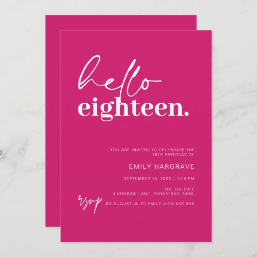 Hallo Levendig heet roze Kaart (Voorkant / Achterkant)