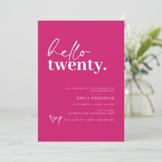 Hallo Levendig Hot Pink Kaart (Staand voorkant)