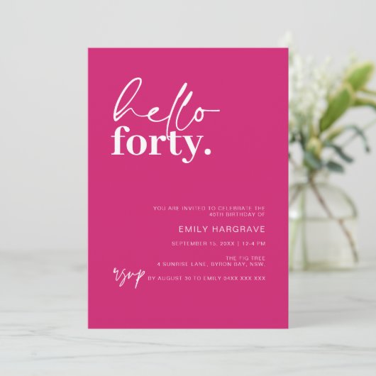 Hallo Levendige Hot Pink Kaart (Staand voorkant)