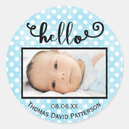 hallo lichtblauwe stippen/foto - Cirkelsticker Ronde Sticker