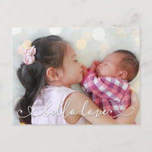 Hallo Liefde Tweede Baby Geboorte Aankondiging Briefkaart