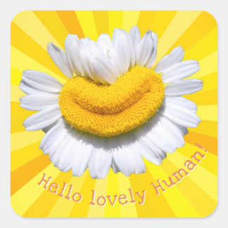 "Hallo lieve Mens!" Kamille Glimlach Zonnekrans Vierkante Sticker