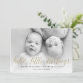 Hallo lieve schatjes gouden script dubbele foto ge aankondiging (Staand voorkant)