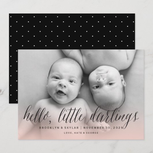 Hallo lieve schatjes tweeling meisjes chic foto ge aankondiging (Voorkant / Achterkant)