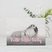 Hallo Little baby pink Foto Geboorte Aankondiging (Staand voorkant)