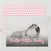 Hallo Little baby pink Foto Geboorte Aankondiging (Voorkant / Achterkant)