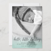 Hallo Little Darling Aqua Blue Foto Jongen Geboort Aankondiging (Voorkant)