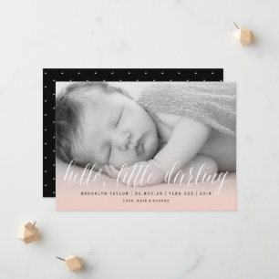 hallo Little Darling Blush Pink Photo Girl Birth Aankondiging