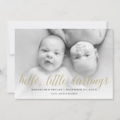 Hallo Little Darlings Gold Script Twin Photo Geboo Aankondiging (Voorkant)