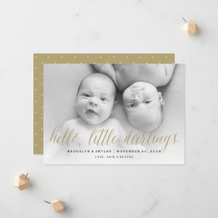 Hallo Little Darlings Gold Script Twin Photo Geboo Aankondiging