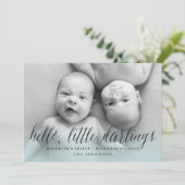 Hallo Little Darlings Twin Boys Moderne foto Geboo Aankondiging (Staand voorkant)