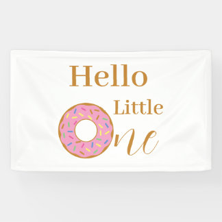 Hallo Little One 1st Birthday Pink Donut Party Spandoek