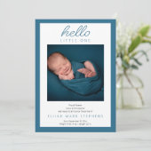 hallo Little One - 2 Photo Baby Blue Birth Aankondiging (Staand voorkant)