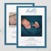 hallo Little One - 2 Photo Baby Blue Birth Aankondiging (Voorkant / Achterkant)