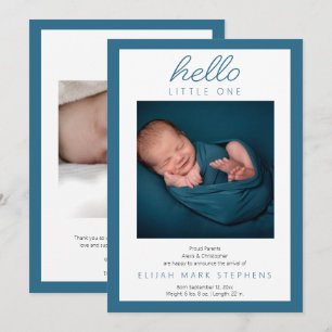 hallo Little One - 2 Photo Baby Blue Birth Aankondiging