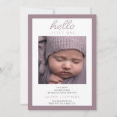 hallo Little One - 2 Photo Baby Lavender Birth Aankondiging (Voorkant)