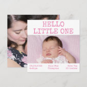 hallo Little One 2 Photo Name Date Baby Girl Aankondiging (Voorkant / Achterkant)