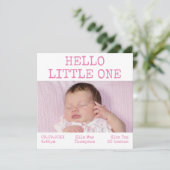 hallo Little One 2 Photo Name Date Baby Girl Aankondiging (Staand voorkant)
