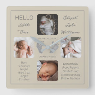 Hallo Little One Baby Four Photo Square Wall klok