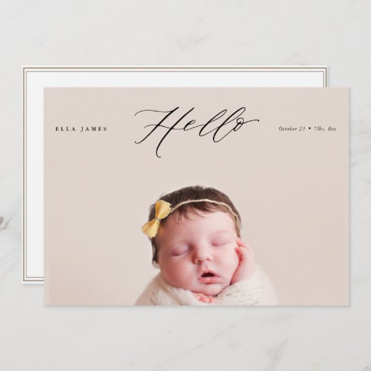 hallo LITTLE ONE Birth Notice // Black Aankondiging (Voorkant / Achterkant)