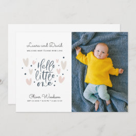 hallo Little One Blue Baby Photo Birth Announounc Aankondiging