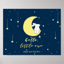 hallo Little One - Cute Bunny on the Moon Nursery Poster