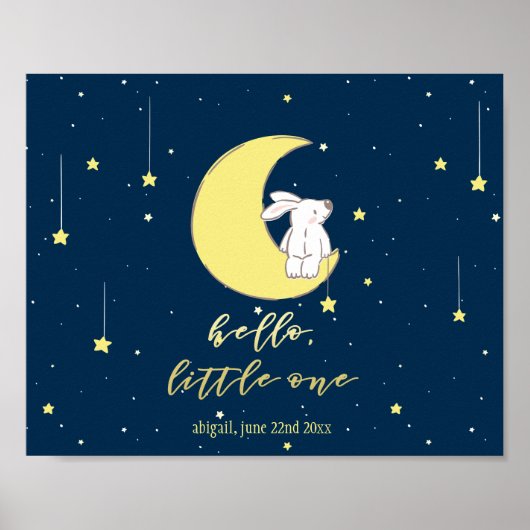 hallo Little One - Cute Bunny on the Moon Nursery Poster (Voorkant)