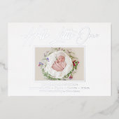 hallo Little One Elegant Script Photo Birth Folie Feestdagenkaart (Voorkant)