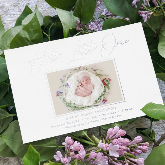 hallo Little One Elegant Script Photo Birth Folie Feestdagenkaart
