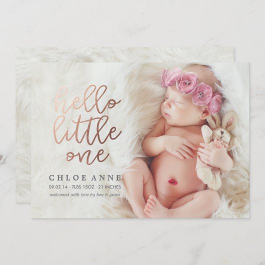 HALLO LITTLE ONE Geboorteaankondiging // goud Aankondiging (Voorkant / Achterkant)