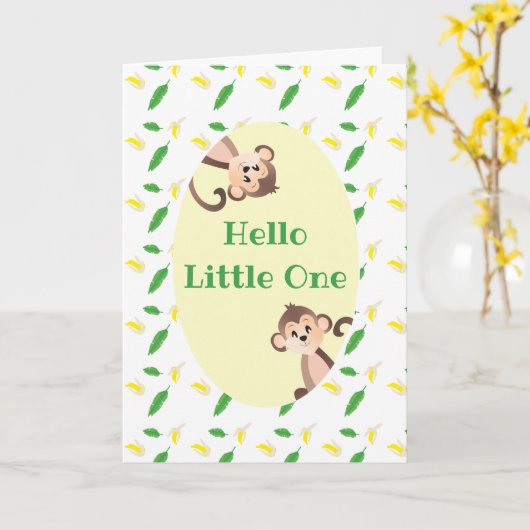 hallo Little One Monkey Gefeliciteerd Kaart (Gele Bloem)