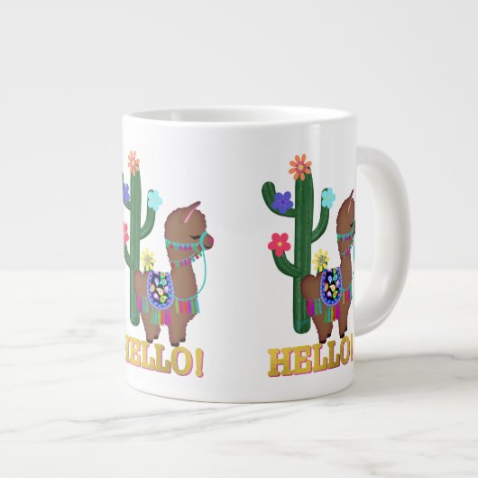hallo Llama! | Cute Face Brown Llama Grote Koffiekop (Voorkant rechts)