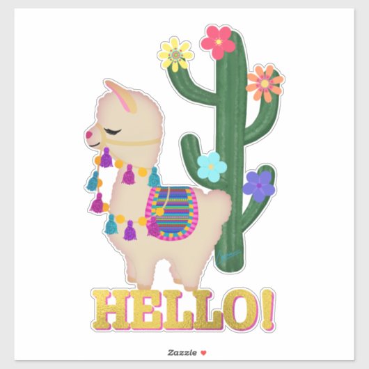 hallo! Llama en Cactus | Fysische llama Sticker (Vel)
