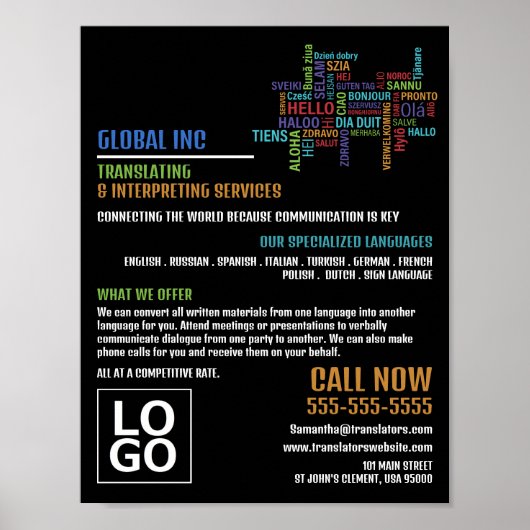 hallo Logo, vertaler en tolk Poster (Voorkant)